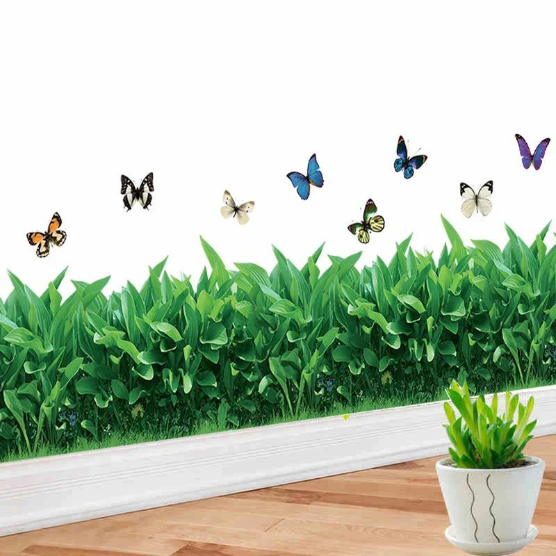 3D P.V.C GREEN GRASS WALL STICKER WITH BUTTERFLY