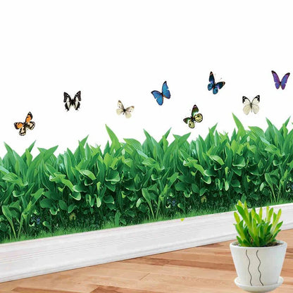 3D P.V.C GREEN GRASS WALL STICKER WITH BUTTERFLY