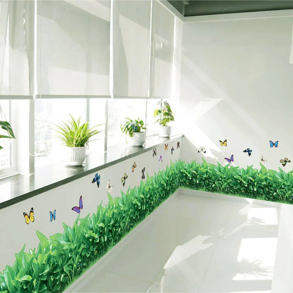 3D P.V.C GREEN GRASS WALL STICKER WITH BUTTERFLY