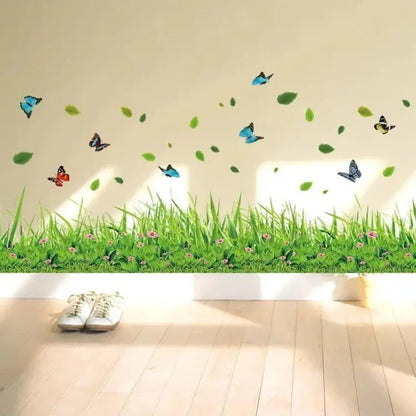 3D P.V.C GREEN GRASS WALL STICKER WITH BUTTERFLY