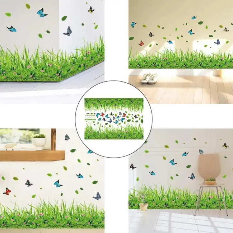 3D P.V.C GREEN GRASS WALL STICKER WITH BUTTERFLY