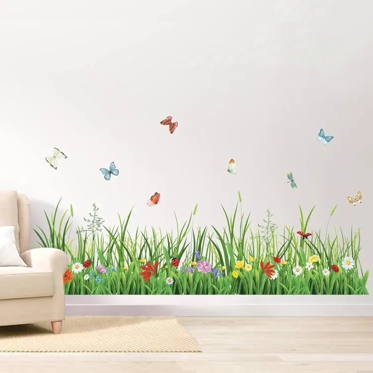 3D P.V.C GREEN GRASS WALL STICKER WITH BUTTERFLY